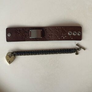 Lot of two leather Fossil brand bracelets